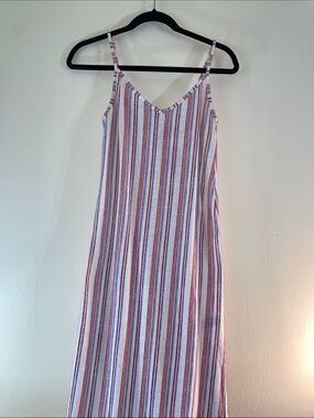 Roxy White Maxi Dress with Red & Blue Stripes